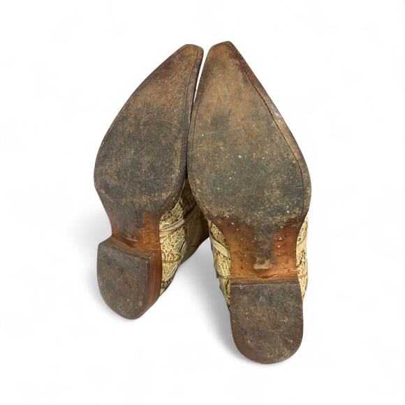 Carreta Beige Crocodile Handmade Western Cowboy Boots Men's Sz 9 Rhinestone - Picture 6 of 9